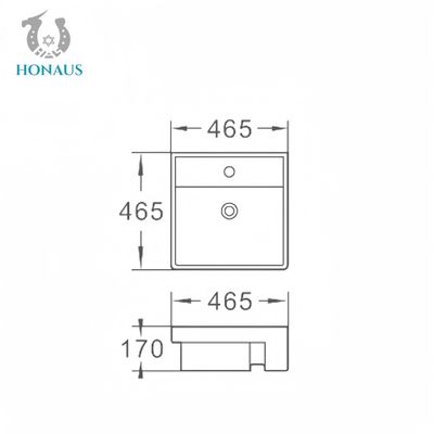 OEM Bathroom Inset Basin Small Size One Piece Hotel 465mm Ceramic White