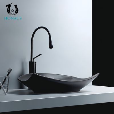 Luxury Bathroom Countertop Basin High Quality Ceramic Art Design Shape Black