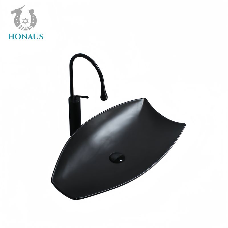 Luxury Bathroom Countertop Basin High Quality Ceramic Art Design Shape Black